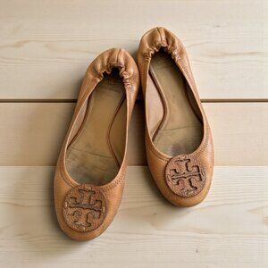 TORY BURCH Tan Leather Reva Ballet Flats size 10.5